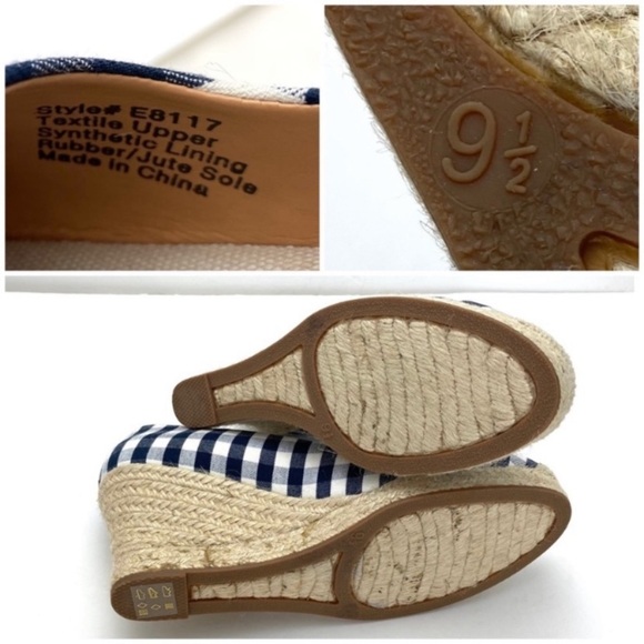 J.CREW Gingham Check Canvas Espadrilles Wedge Heel Blue / White Size 9.5 # E8117 - Picture 10 of 11
